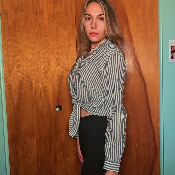 Striped Gray and White Button Down - Picture 2 of 2